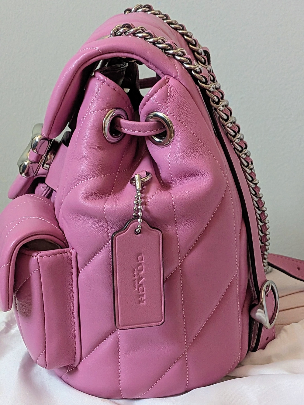 Quilted Tabby Leather Backpack In Fuschia With Silver Hardware 💖💕🩷 - Picture 4 of 8
